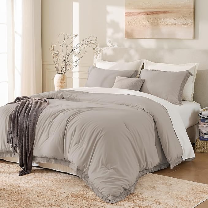 Andency King Size Comforter Set Heather Grey, 3 Pieces Boho Soft Lightweight - Image 2