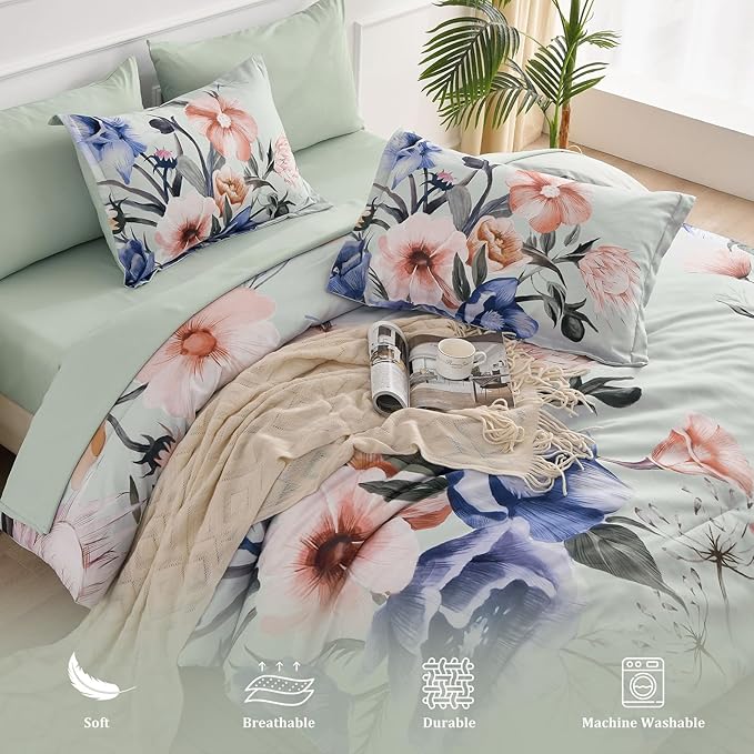 Luxudecor Floral Comforter Set Queen Size 7 Piece, Elegant Floral Comforter - Image 4