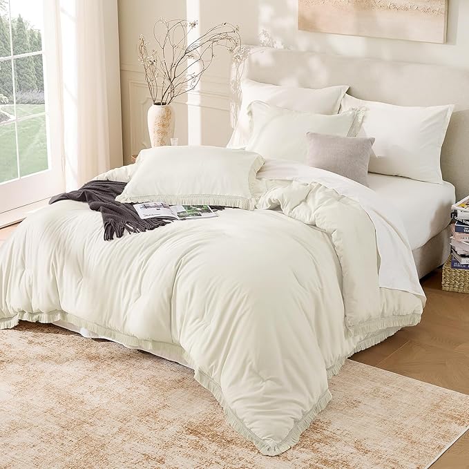 Andency Comforter Full Size Set Ivory, 3 Pieces Boho Ivory Lightweight Bedding - Image 6