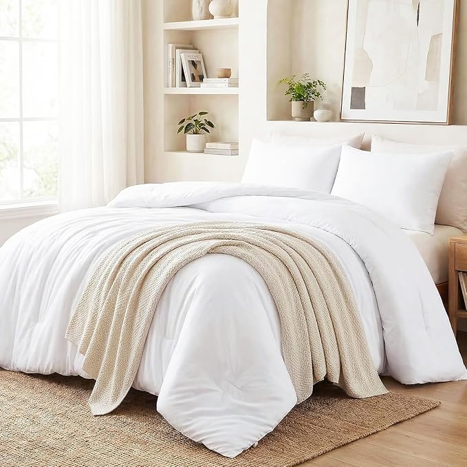 CozyLux King Size Comforter Set White, 3 Pieces Solid Comforters King Size - Image 6