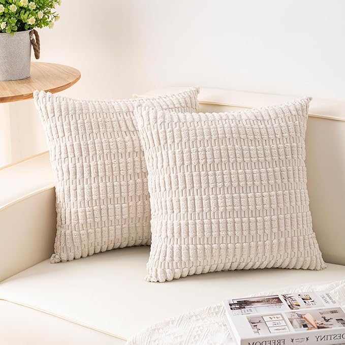 Aegero Pack of 2 Corduroy Decorative Throw Pillow Covers 18x18 Inch Soft by Unknown