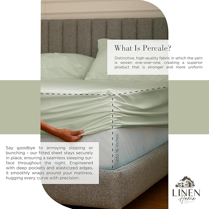Linen Home 100% Cotton Percale Sheets Full Size, Deep Pocket, 4 Pieces Set - Image 4
