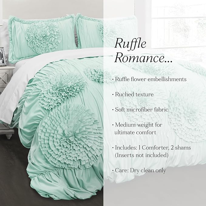Lush Decor Serena Comforter Set, 3 Piece Set, Full/ Queen, Aqua - Image 6