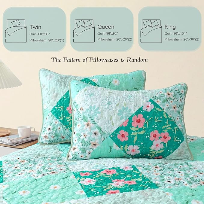 Whale Flotilla Patchwork Quilt Twin Size, Extra Soft Boho Floral Bedspreads - Image 4