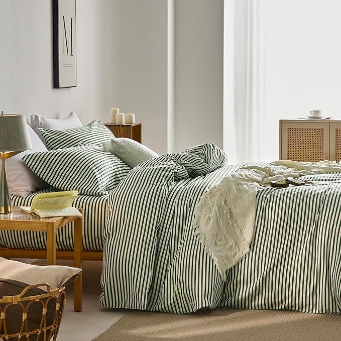 JELLYMONI 100% Natural Cotton 2pcs Striped Duvet Cover Sets, - Image 3