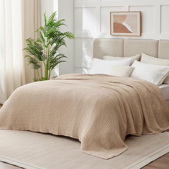 100% Cotton Muslin Blanket Queen 90" x 90", 6 Layers Breathable and Lightweight - Image 2