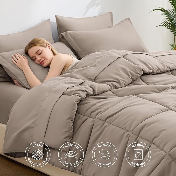Love's cabin Twin XL Comforter Set Light Brown, 5 Pieces Twin XL Bed in a Bag - Image 3