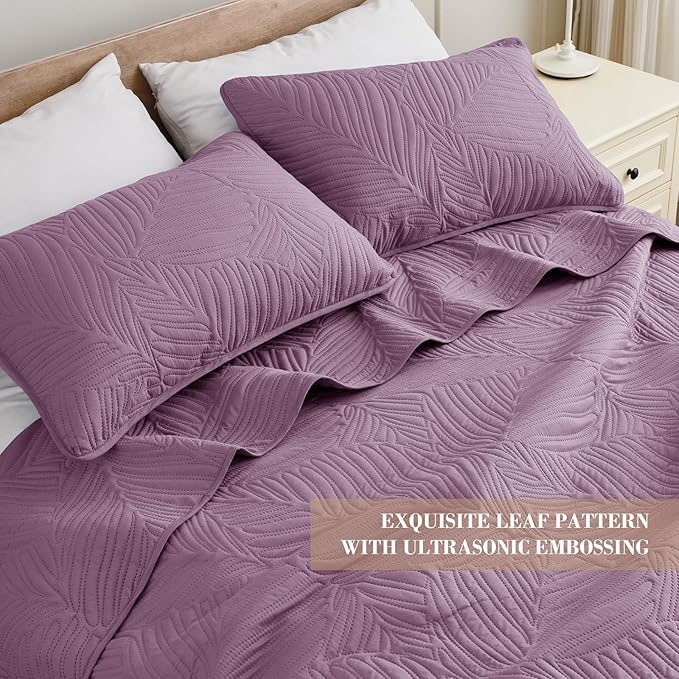 Exclusivo Mezcla King Size Quilt Bedding Set, Lightweight Dusty Lavender Quilts - Image 3