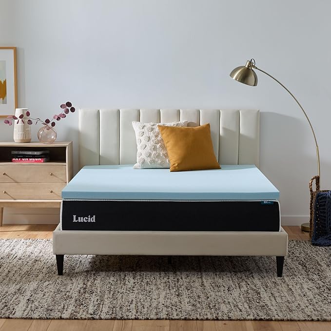 Lucid 2 Inch Memory Foam Mattress Topper, California King Size – Cooling Gel by Lucid