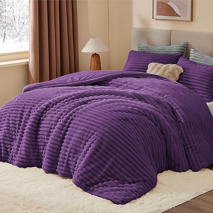 BEDELITE Fleece Queen Comforter Set -Super Soft & Warm Fluffy Purple Bedding by BEDELITE