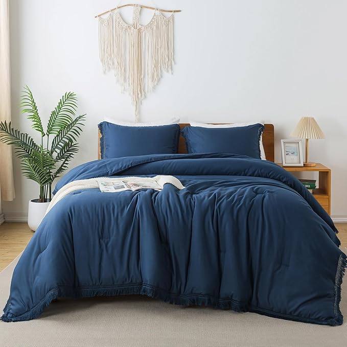 Andency Navy Blue Comforter Set Full Size, 3 Pieces Boho Tassel Lightweight - Image 7