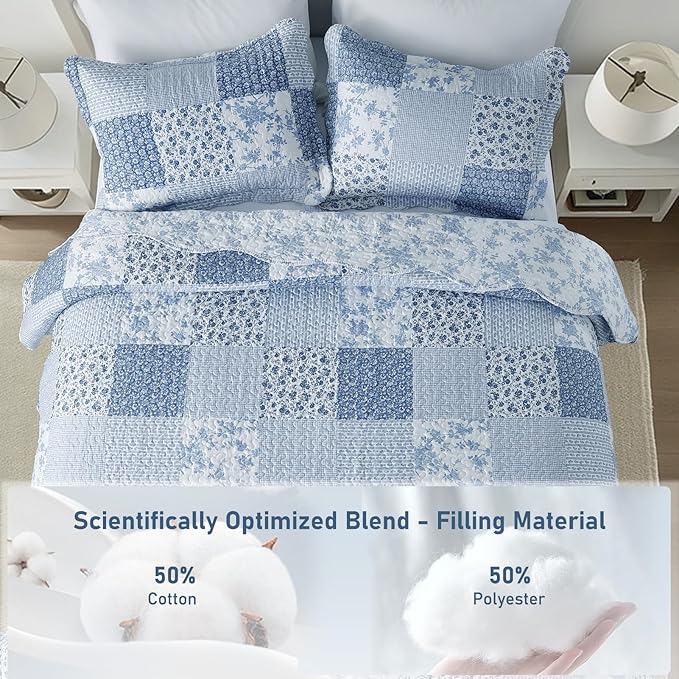 GOONE King Quilt Set 104"x90", Lightweight Washed Coverlet, Reversible Spring & - Image 2