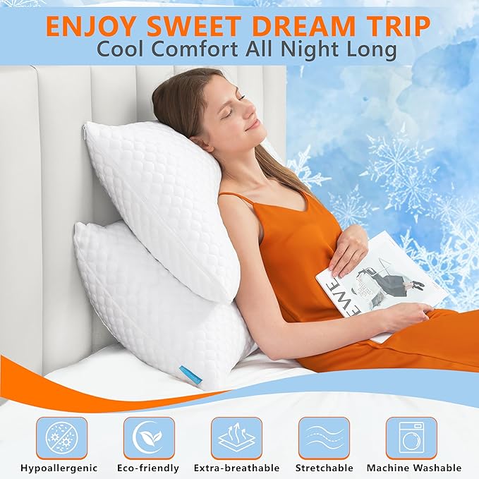 UYWO Cooling Pillows Standard Size Set of 2, Memory Foam Pillows - Image 2