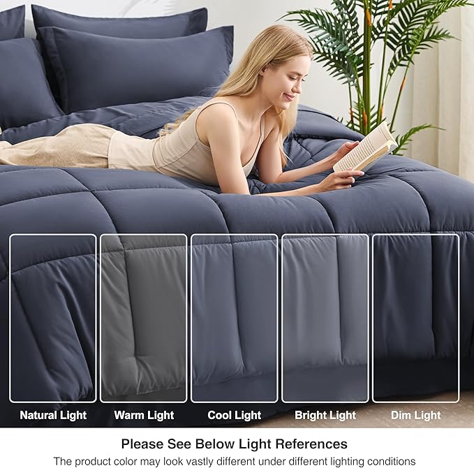 Love's cabin Full Comforter Set Indigo Blue, 7 Pieces Full Bed in a Bag - Image 7