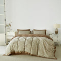 SUSYBAO Decorative Floral Duvet Cover King 100% Cotton 3 Pcs Set 1 Khaki White by SUSYBAO