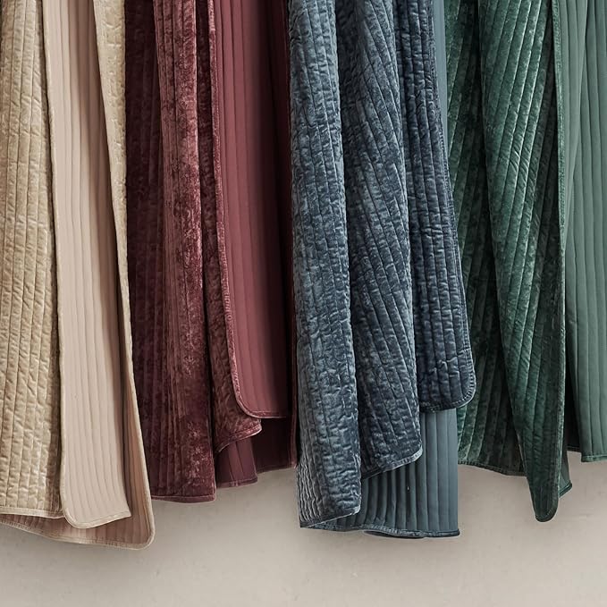 EVERGRACE Velvet Quilt Set Queen Size, Luxurious Soft Striped Channel Bedding - Image 7