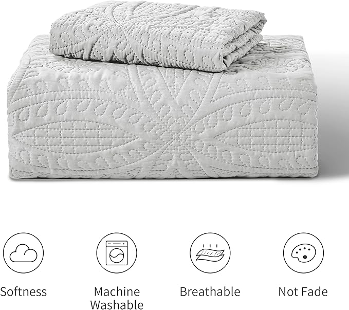 Love's cabin Twin Quilt Bedding Set Light Grey Bedspreads - Image 7