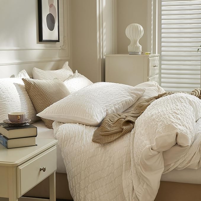 JELLYMONI White Duvet Cover Queen Size, Soft Breathable Seersucker Duvet Cover - Image 7
