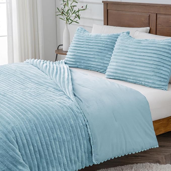 BEDELITE Fleece King Comforter Set -Super Soft & Warm Fluffy Light Blue Bedding - Image 9