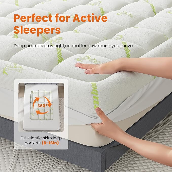 DUMOS Queen Size Ultra Soft Mattress Topper, Viscose Derived from Bamboo - Image 4