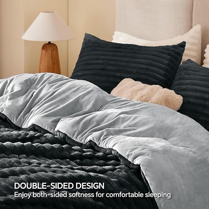 BEDELITE Fleece Twin Comforter Set -Super Soft & Warm Fluffy Black Bedding - Image 5