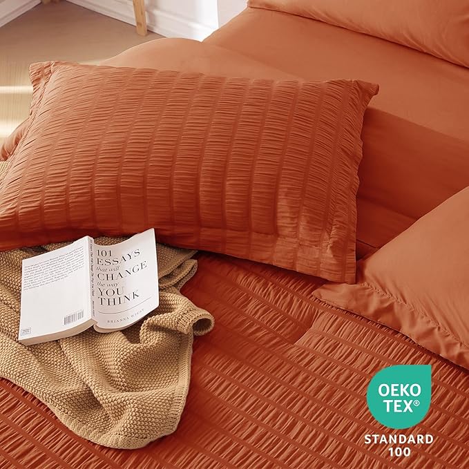 MUXHOMO 5 Pieces Twin XL Comforter Set, Seersucker Bed in a Bag Twin XL Size - Image 9