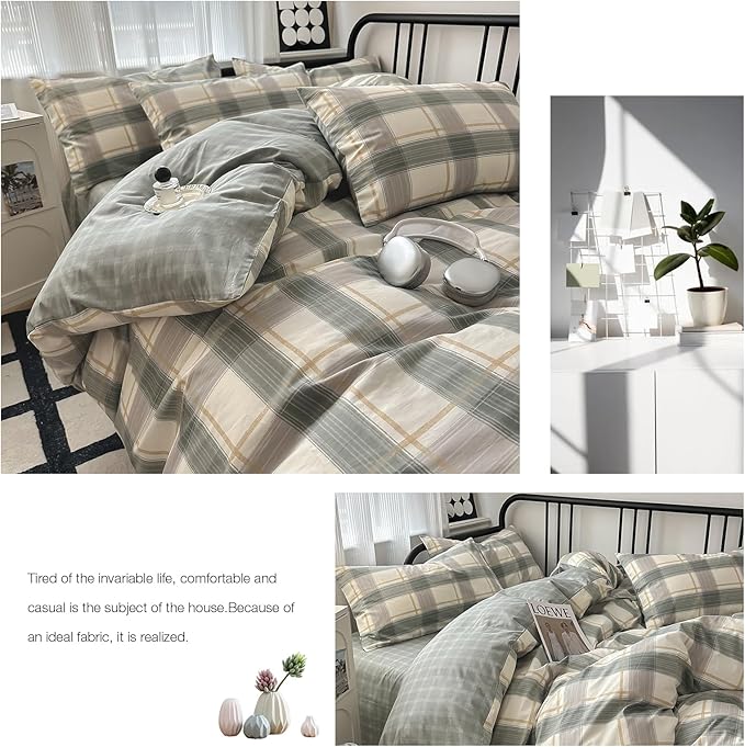 mixinni Green Grid Duvet Cover Set Twin - Image 4