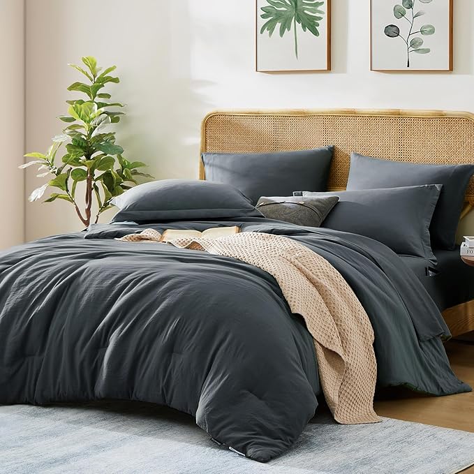 WRENSONGE Full Size Comforter Set- 7 Pieces Blue Grey Bed in a Bag Full Size - Image 2