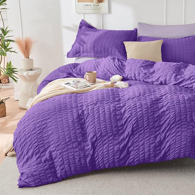 HYMOKEGE Dark Purple/Lavender Full Size Comforter Sets Seersucker 7 Pieces - Image 2