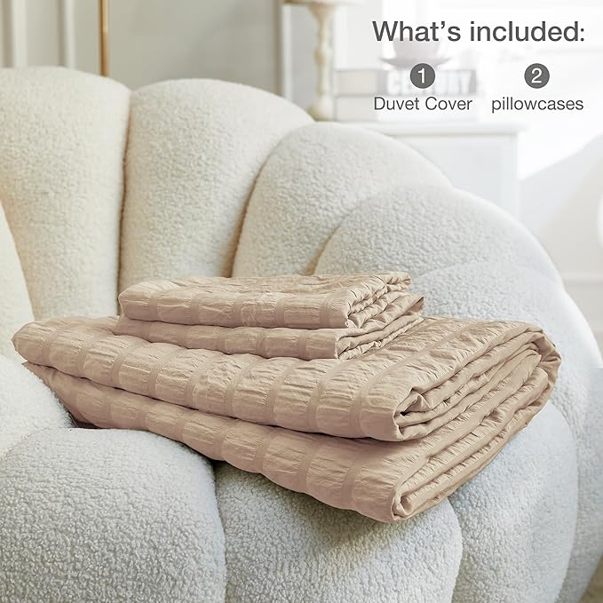 JELLYMONI Khaki Duvet Cover King Size, Soft Breathable Seersucker Duvet Cover - Image 6