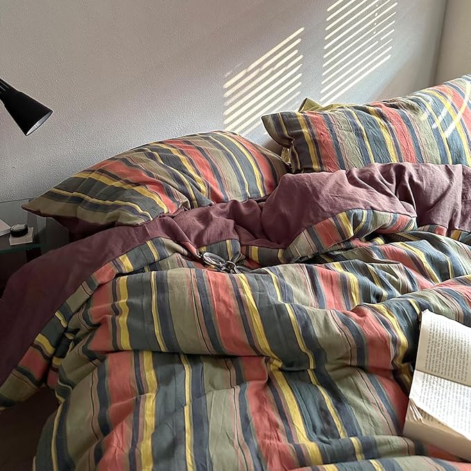 mixinni Vintage Striped Duvet Cover Set Queen Size - Image 5