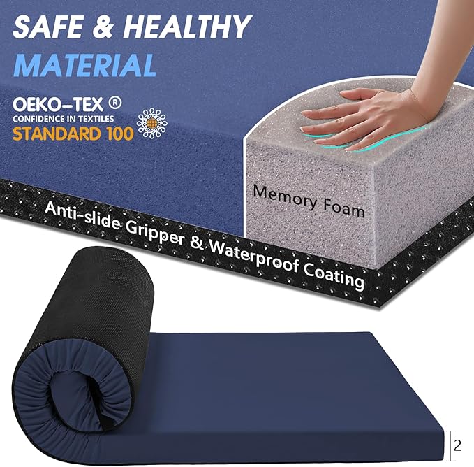 CYMULA Camping Cot Mattress 2in Memory Foam Sleeping Pad, Soft Warm Non-Slip - Image 6