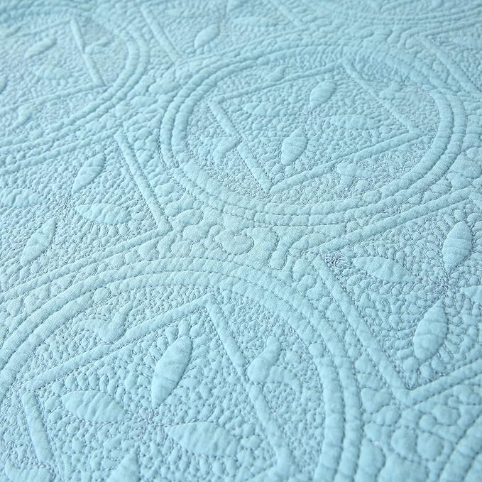 ROOMLIFE Quilt Set King Size 3D Floral Embroidery Pattern 3-Piece Cotton - Image 4