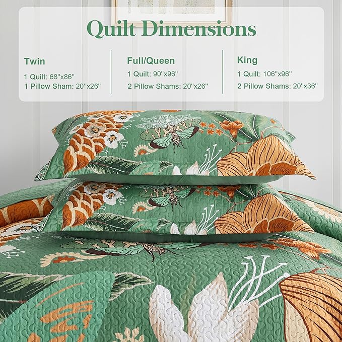 Tyrot 3 Piece Sage Green Boho Floral Full/Queen Quilt Sets Farmhouse Botanical - Image 6
