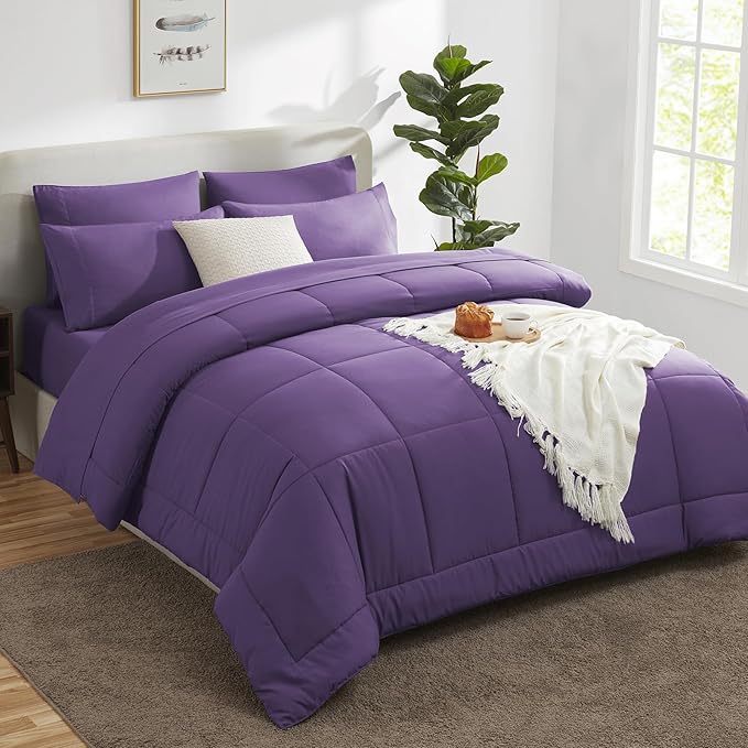 CozyLux King Size Comforter Set Purple, 7 Pieces Bed in a Bag, All Season - Image 8