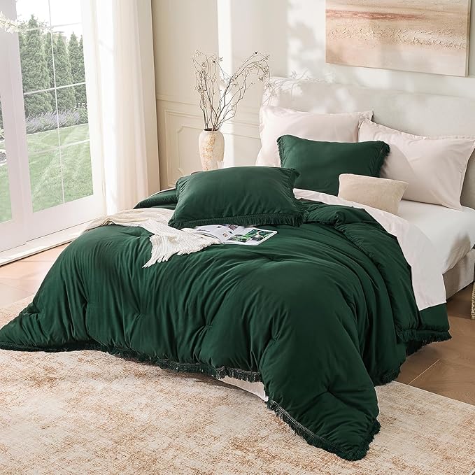 Andency Dark Emerald Green Comforter Set California King, Cal King Boho - Image 6