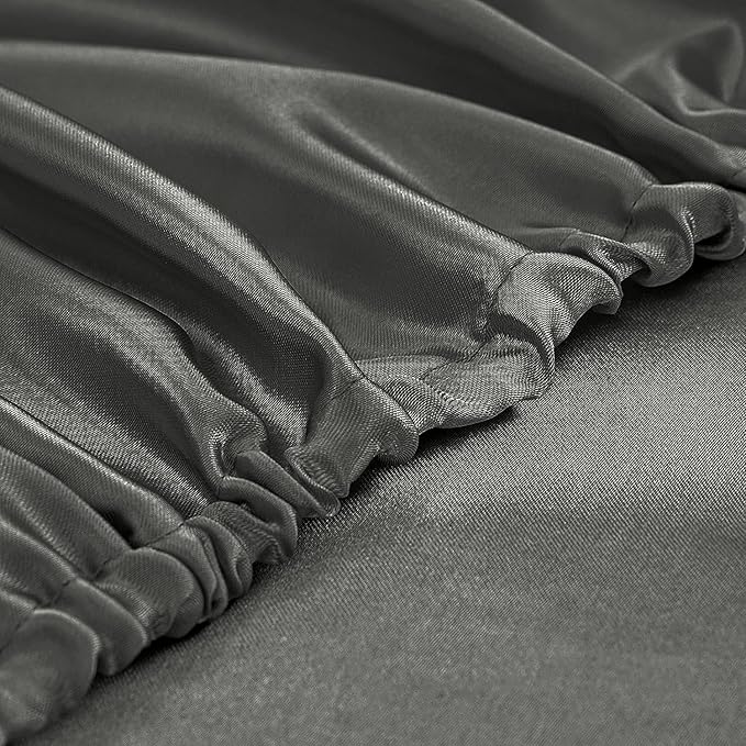 Homiest Dark Grey Satin Fitted Sheet Twin Size, Deep Pocket, Luxury & Ultra - Image 4