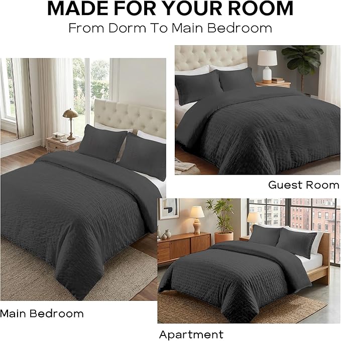 Cozyide Dark Grey Duvet Cover Queen Size, 3 Pieces Bedding Duvet Covers - Image 7
