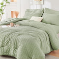 HYMOKEGE Light Green King Size Comforter Set Seersucker 7 Pieces, All Season by HYMOKEGE