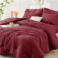 HYMOKEGE Burgundy Full Size Comforter Sets Seersucker 7 Pieces, All Season by HYMOKEGE
