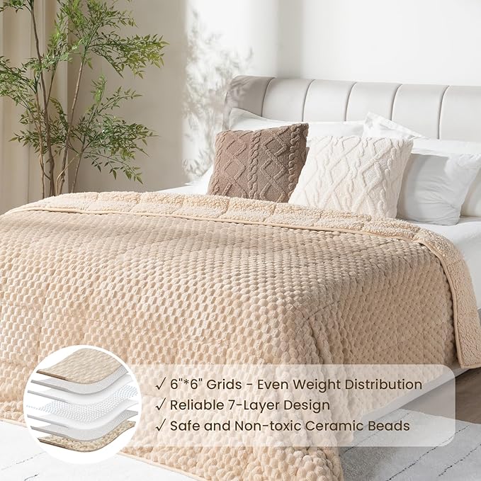 Drewin 20lbs Weighted Blanket Queen Size, Double-Sided Cozy Fluffy Jacquard - Image 4