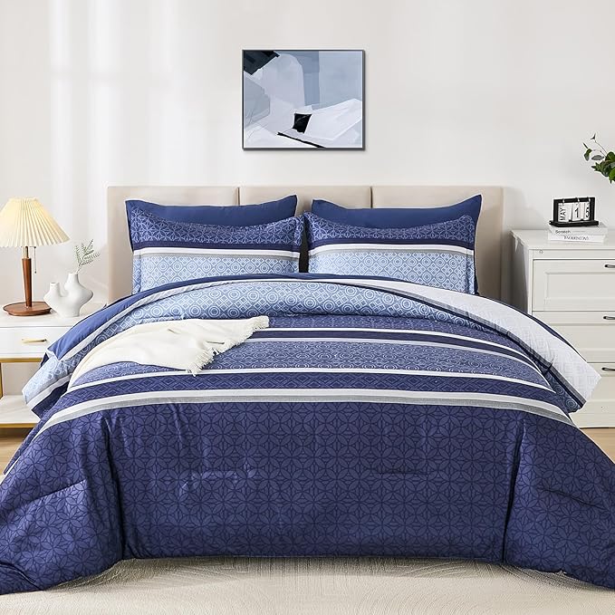 WONGS BEDDING Comforter Set Queen Size 7 Pieces, Patchwork Soft Lightweight - Image 3