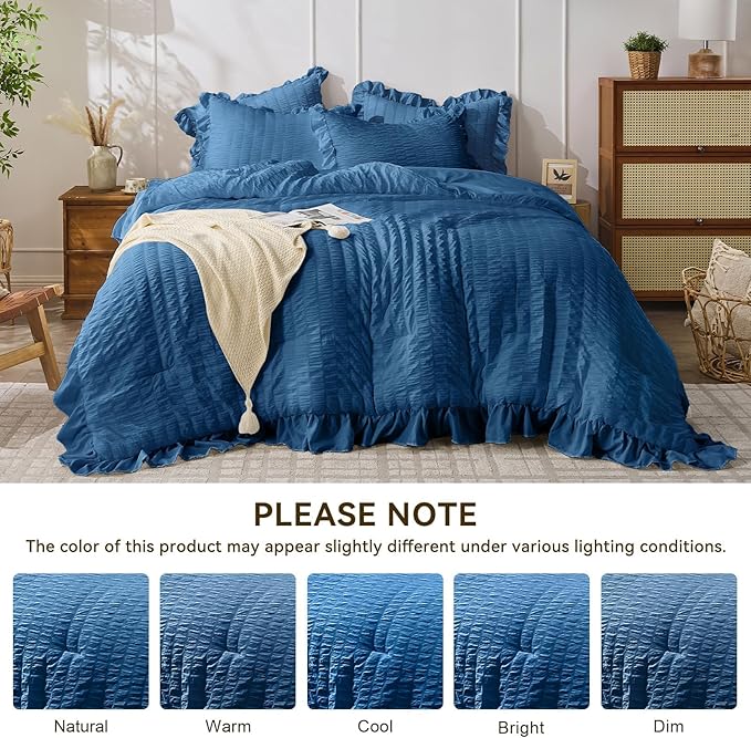JOLLYVOGUE Teal King Comforter Set, 3 Pieces Seersucker Comforters King Size - Image 8