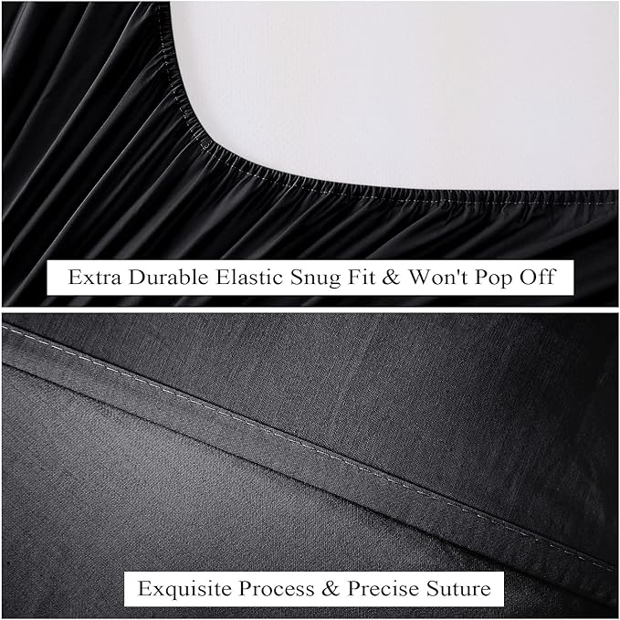 Twin XL Size Fitted Sheet Only Black, 100% Egyptian Cotton 600 Thread Count - Image 7