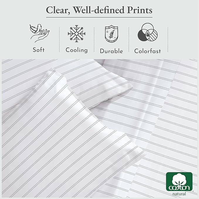 California Design Den Full Sheet Set Stripe, 100% Cotton, Deep Pocket Full - Image 5
