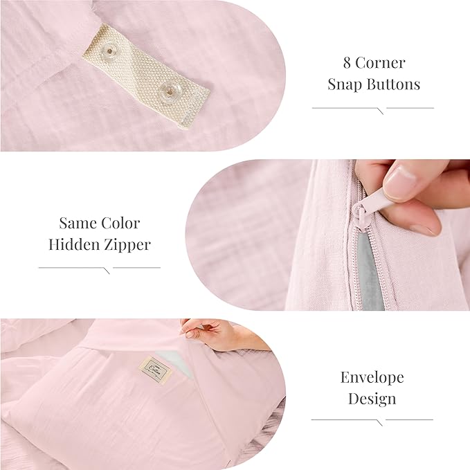 RRENEWROOTS Pink Twin Duvet Cover, 100% Sandwashed Cotton Soft Twin Size Duvet - Image 5