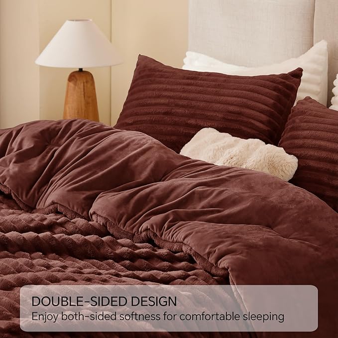 BEDELITE Fleece King Comforter Set -Super Soft & Warm Fluffy Hot Chotolate - Image 5