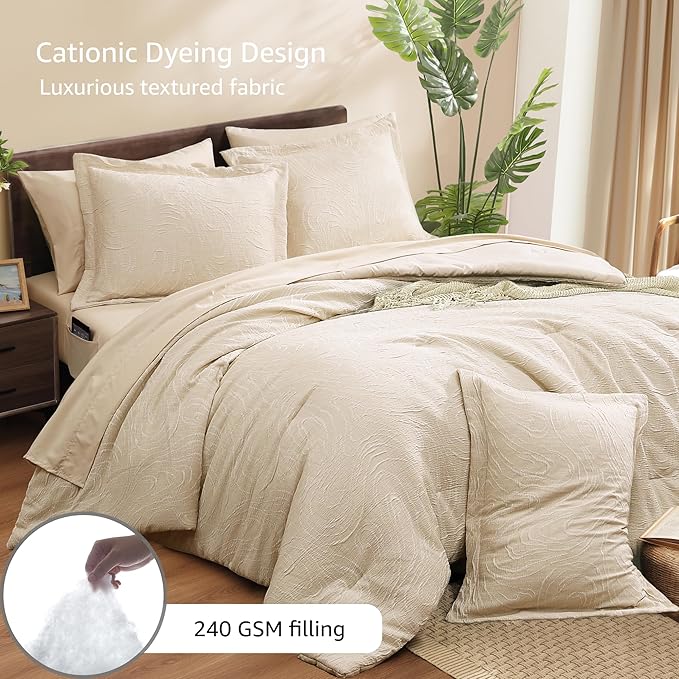 Monbix King Size Comforter Set, Birch Marble Pattern King Size Bed Set - Image 3