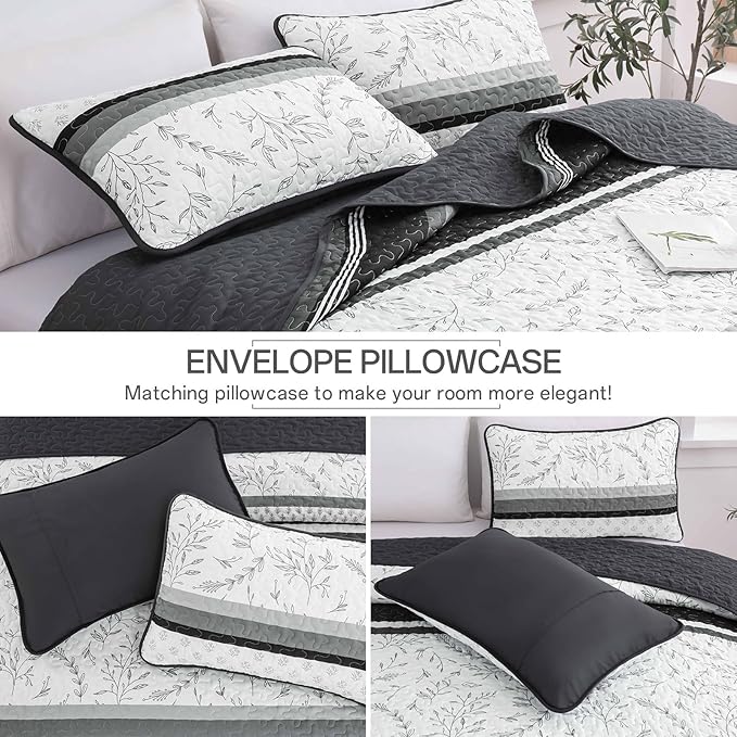 Quilt Set King Size, 3 Piece Soft Lightweight Microfiber Quilt Bedding Set - Image 6