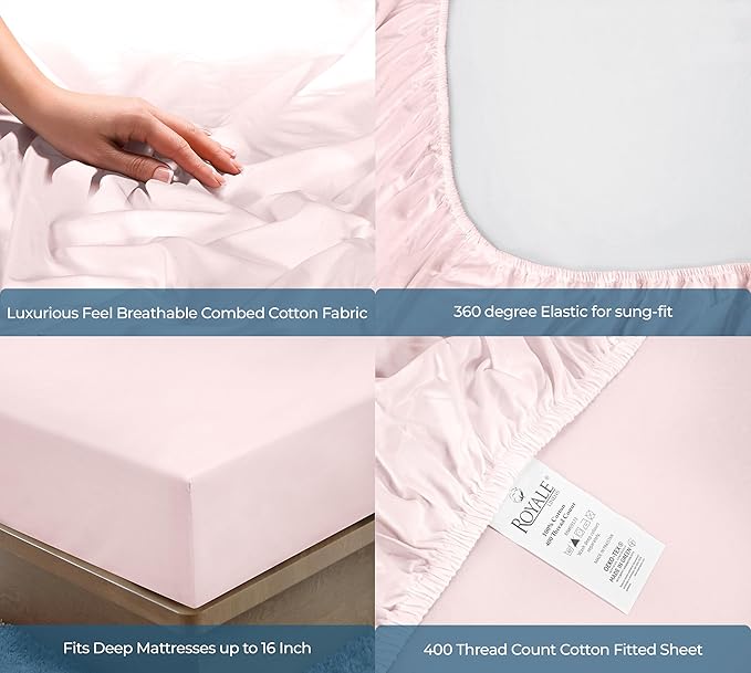 Royale Linen 400 Thread Count 100% American Grown Cotton Fitted Sheet Twin Size - Image 5